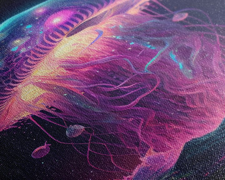 The Cosmic Jellyfish, Under The Sea Galaxy Art Mashup, Framed Canvas Print