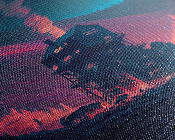 Fire-Watch, Watch Tower art, vaporwave aesthetic wall art, framed canvas print