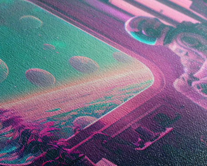 Vaporwave Aesthetic Scifi Art, In Transit, Astronaut riding the space train, framed canvas print