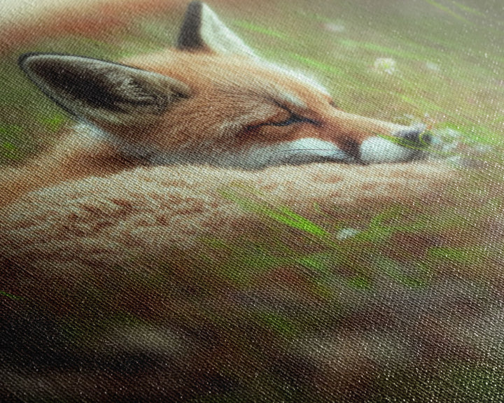 Cute Sleepy Fox Art, Animal Prints, Nature Art, Framed Canvas Print, Cute animal wall art, above sofa art