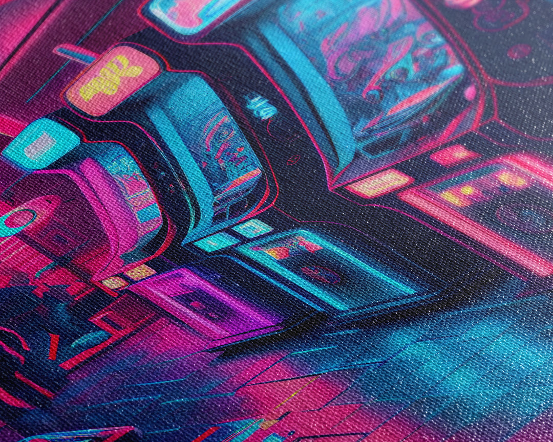 Game Room Decor, Framed Canvas Print, Synthwave Arcade, Boys Room, Gamer Gift, Gaming Wall Art, Video Game Posters, Teen Room