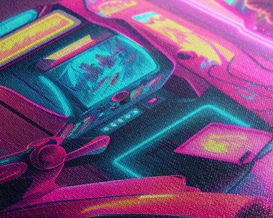 Game Room Decor, Framed Canvas Print, Synthwave Arcade, Boys Room, Gamer Gift, Gaming Wall Art, Video Game Posters, Teen Room
