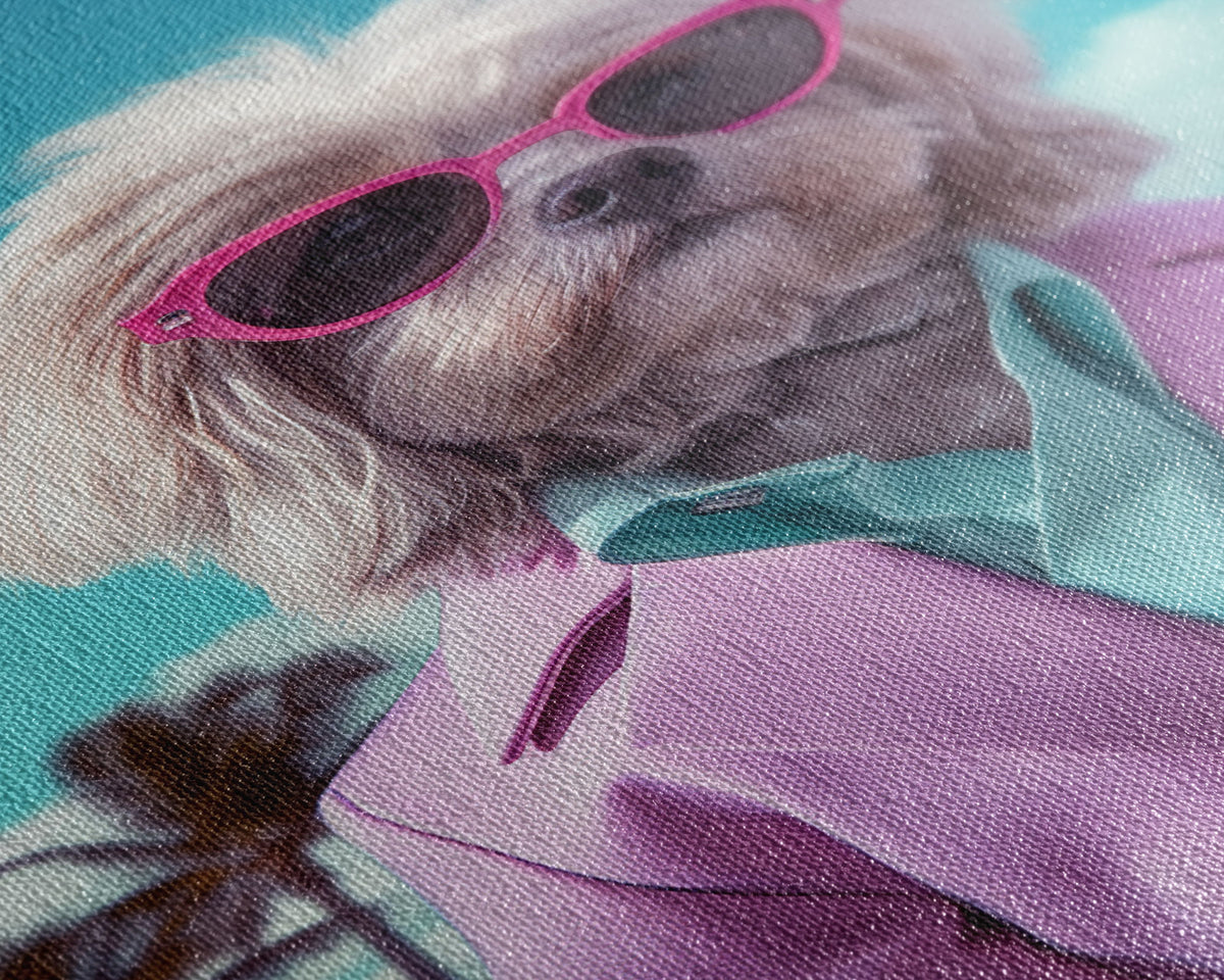 Shih Tzu Wall Print, Dog Wall Art, Dog Sunglasses, Pink Teal Suit, Funny Wall Art, Framed Wall Art, Framed Canvas, Wall Print, Wall Canvas