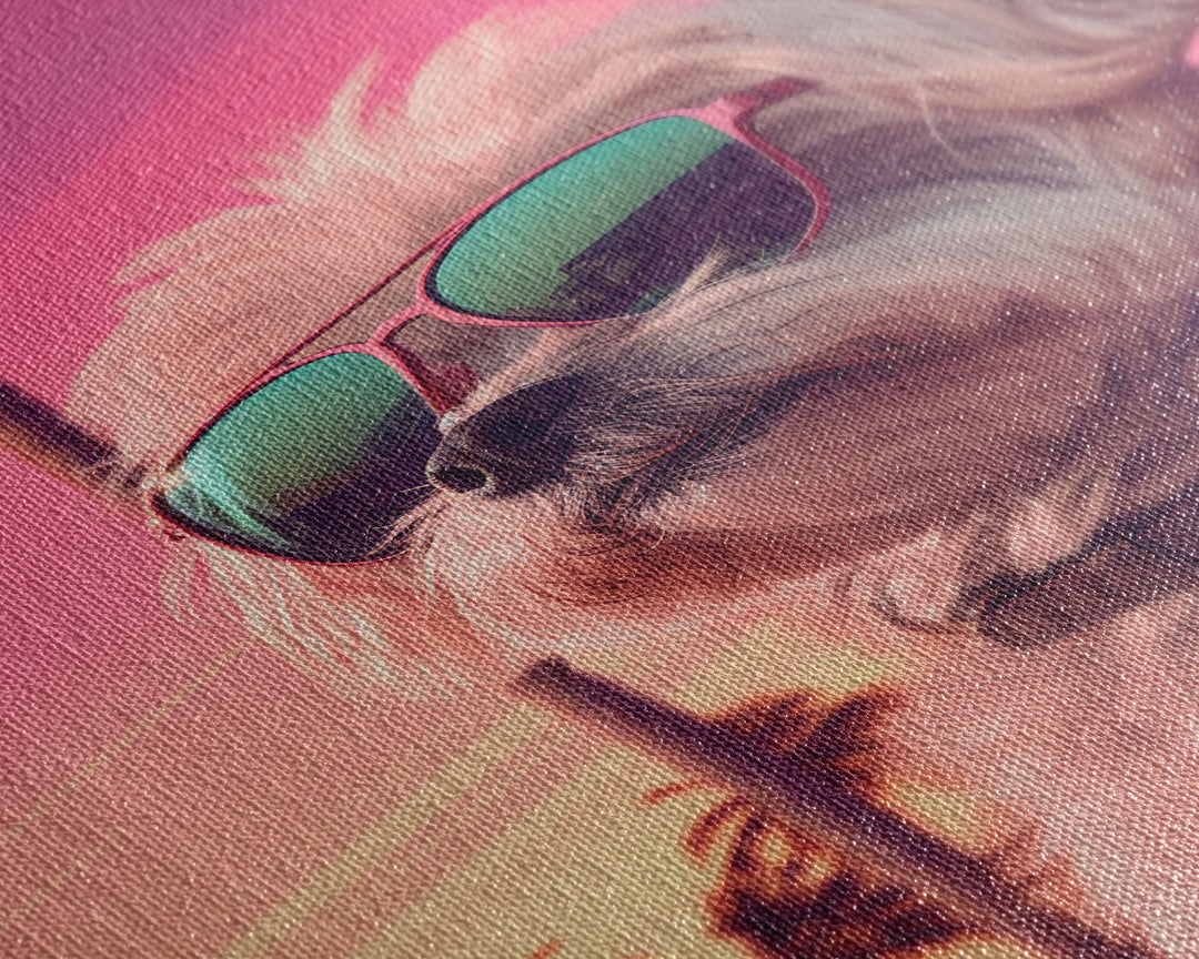 Shih Tzu Wall Print, Dog Wall Art, Dog Sunglasses, Palm Trees, Sunset, Funny Art, Framed Wall Art, Framed Canvas, Wall Print, Wall Canvas