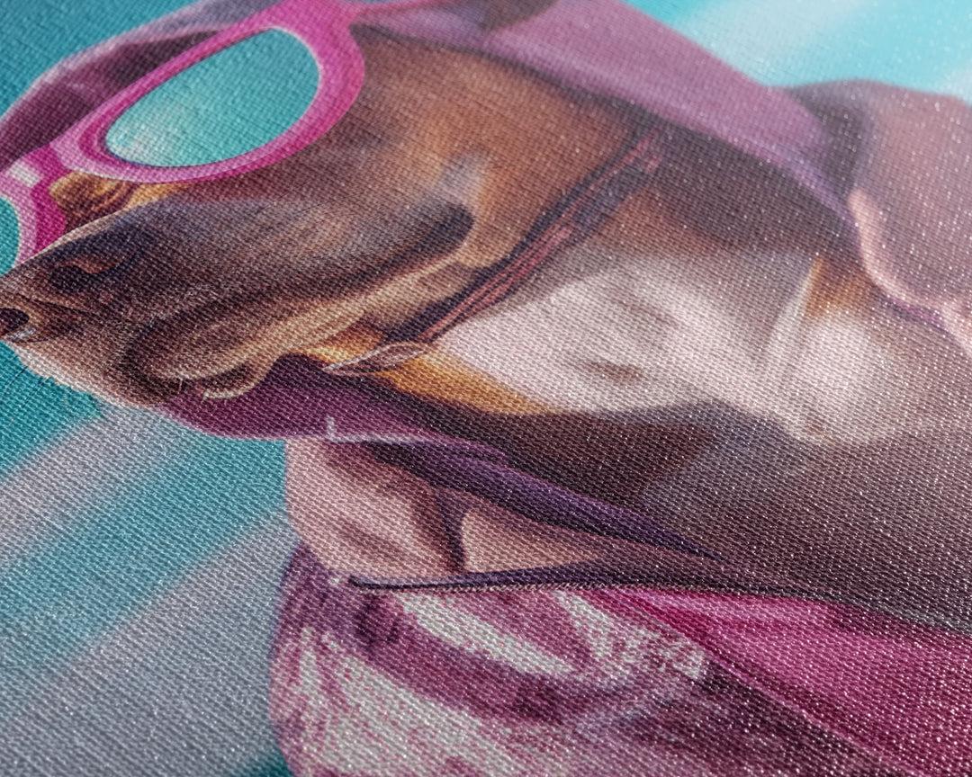 Pit Bull In Pink Hoodie Sunglasses Wall Print, Dog Décor, Dog Print, Dog Portrait, Framed Wall Art, Framed Canvas, Wall Print, Wall Canvas
