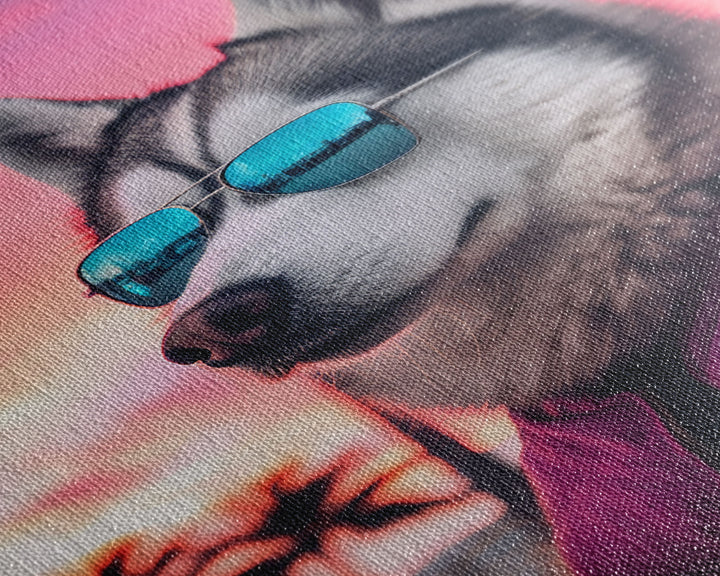 Siberian Husky In Pink Jacket Sunglasses Wall Print, Dog Art Print, Dog Portrait, Framed Wall Art, Framed Canvas, Wall Print, Wall Canvas