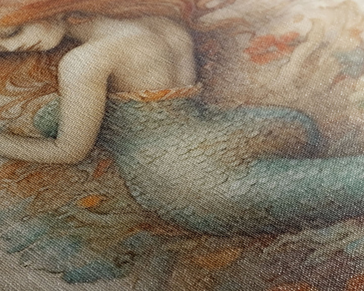 Fancy Mermaid Wall Art, 24" x 36" Canvas Print, French Style Poster Wall Art, Vintage Wall Hanging, Coastal Bathroom Decor