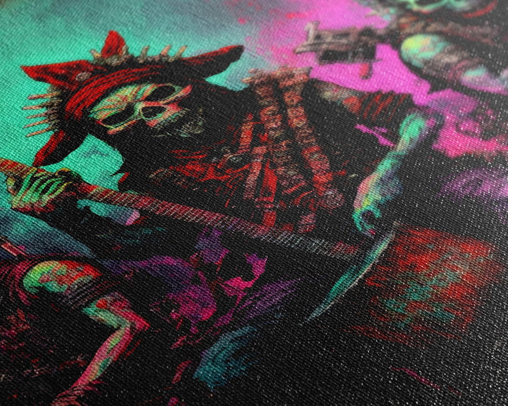 Death Metal Skeletons, Medieval Heavy Metal Undead Band Art, Framed Canvas Print, Unique Office Large Wall Art, Mancave Art