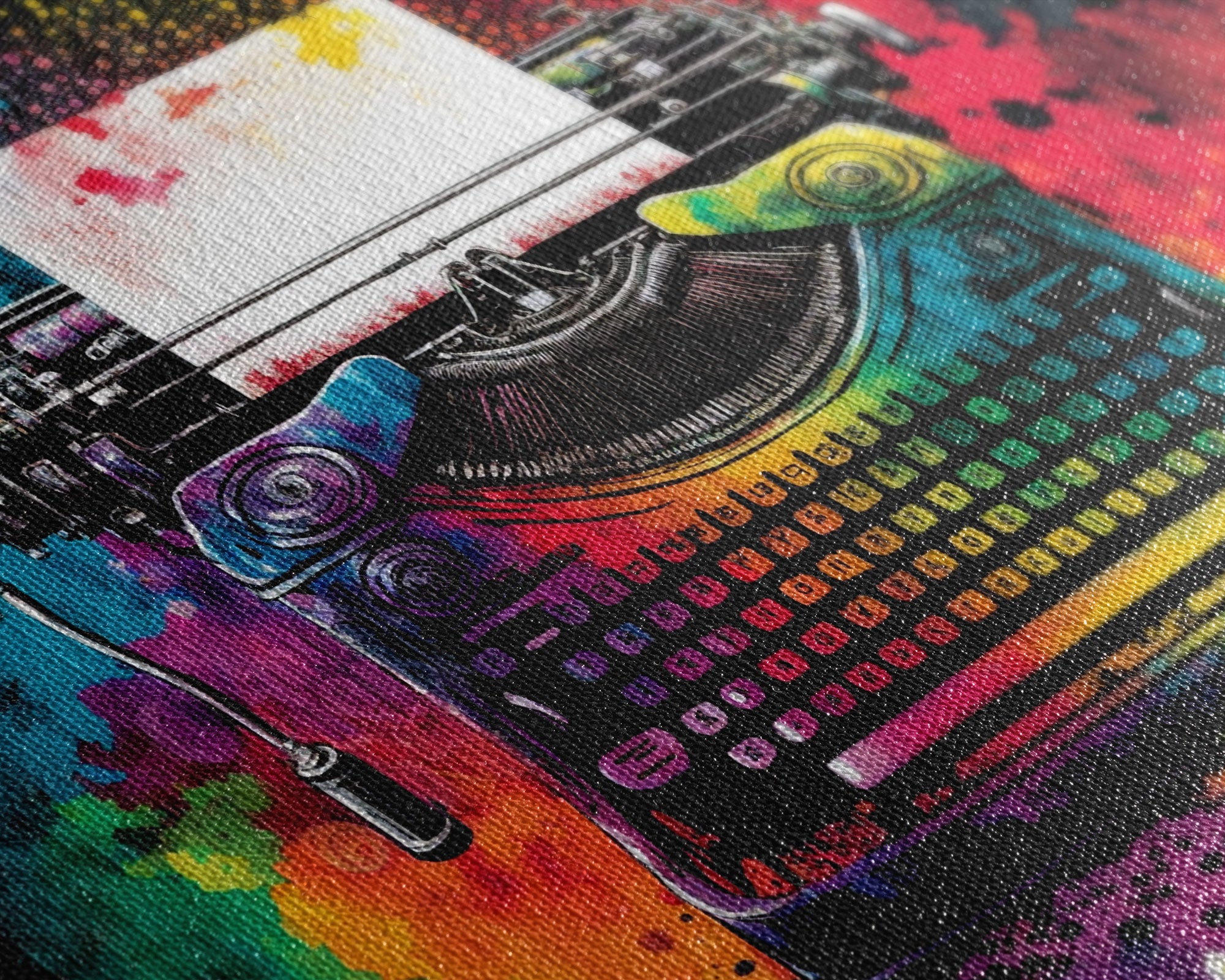 Watercolor Painting of an Antique Vintage Typewriter, Canvas Print, Framed Canvas Art, Original Art, Retro Pop Art Graffiti Style Decor