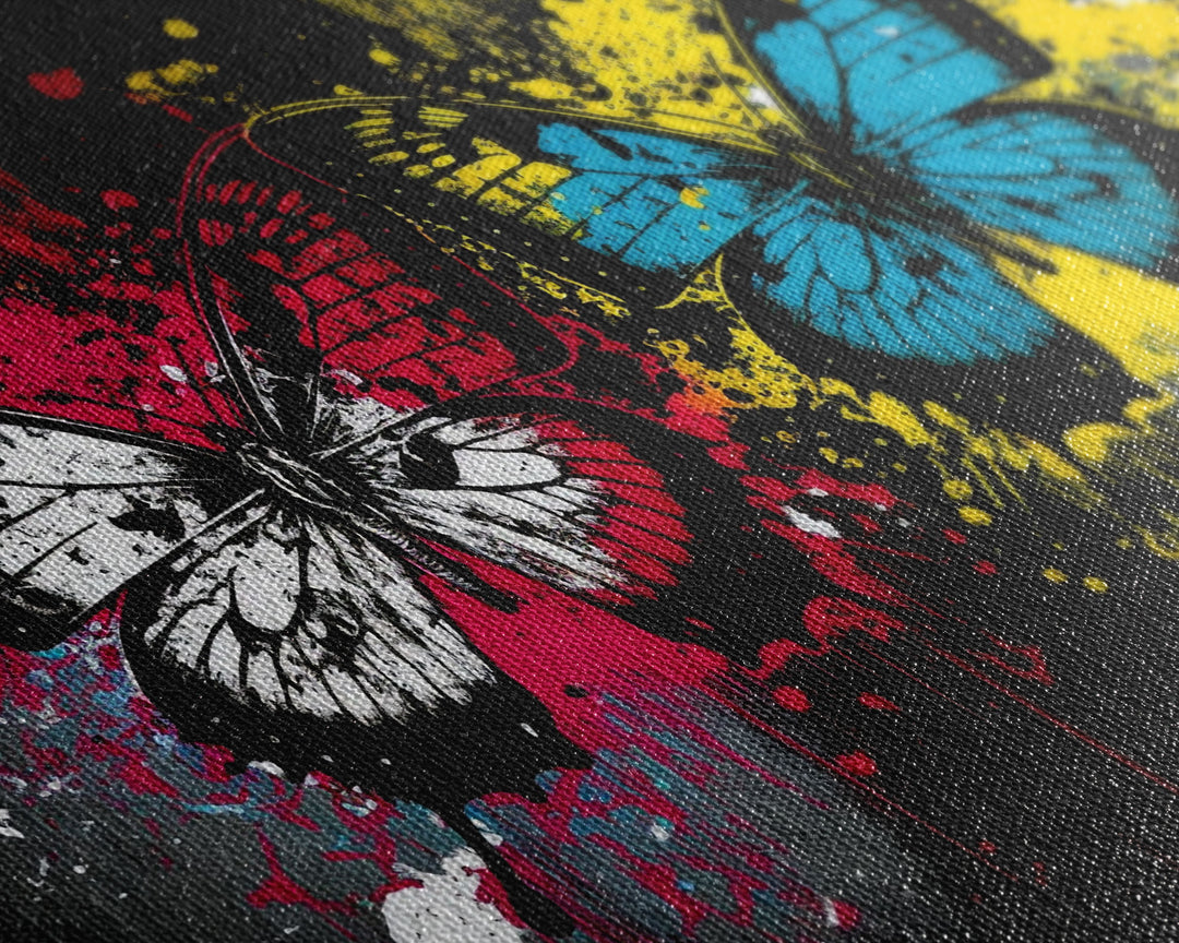 Graffiti Butterfly Punk Art, Street Art, Framed Canvas Print, Huge Wall Art, Contemporary Alternative Art