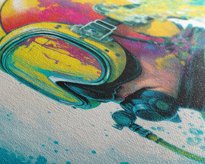 Graffiti Pop Art Scuba Diver, Framed Canvas Print, Scuba Painting, Retro Under Water Punk Art