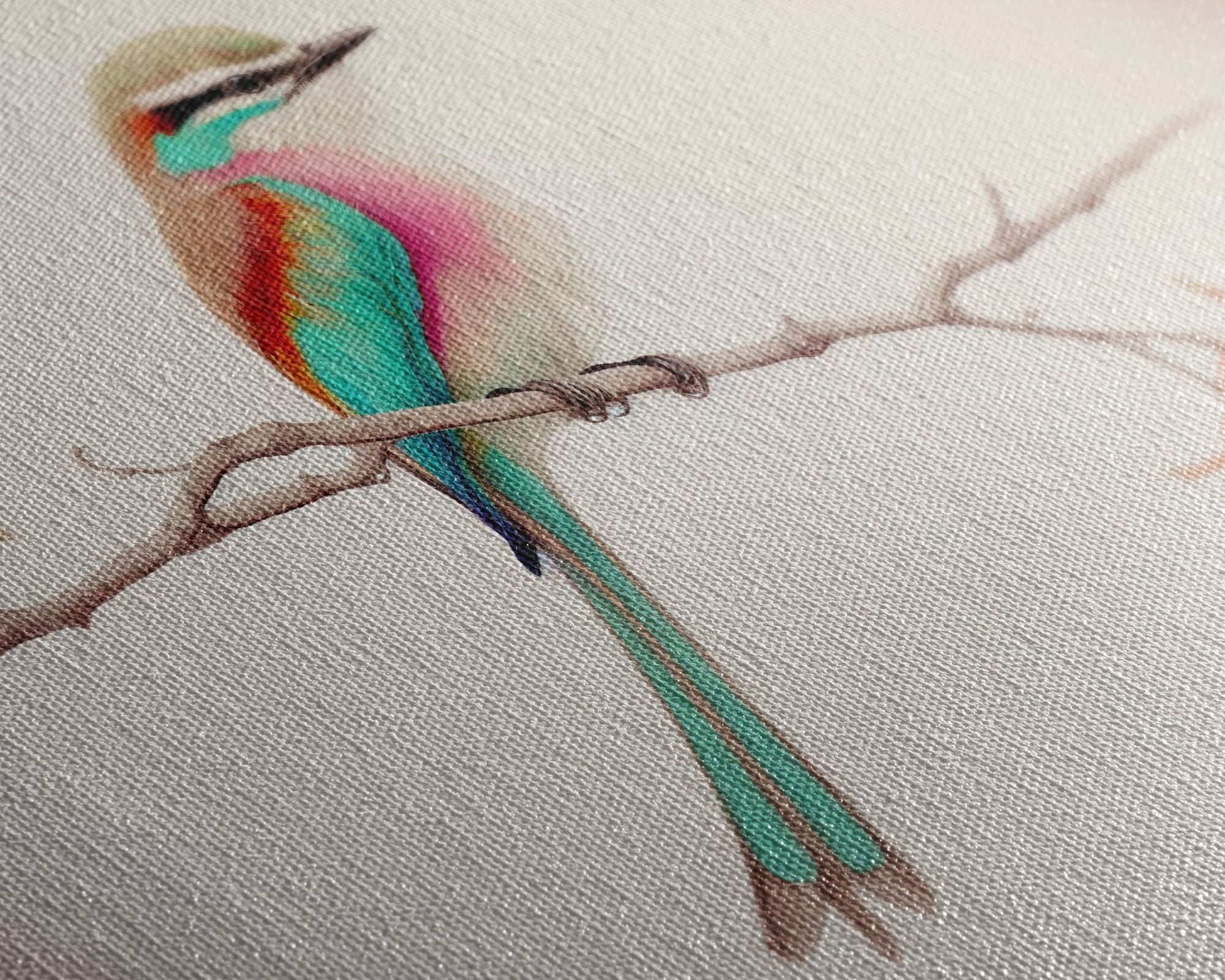 Colorful Oriole Bird On a Branch, Watercolor, Framed Canvas Print, Birdwatcher Art