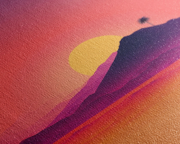 Outrun Style Desert Sunset, Framed Canvas Print, Retro Style 80s Vibe Wall Decor, Office Art, Game Room Decor, Living Room Gamer Art