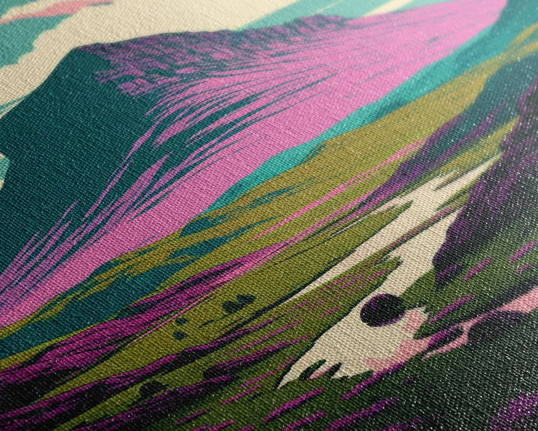Retro Style Purple Mountain Landscape, Framed Canvas Print, MCM Style Art, Framed Wall Art, Wall Decor, Living Room / Guest Room Art