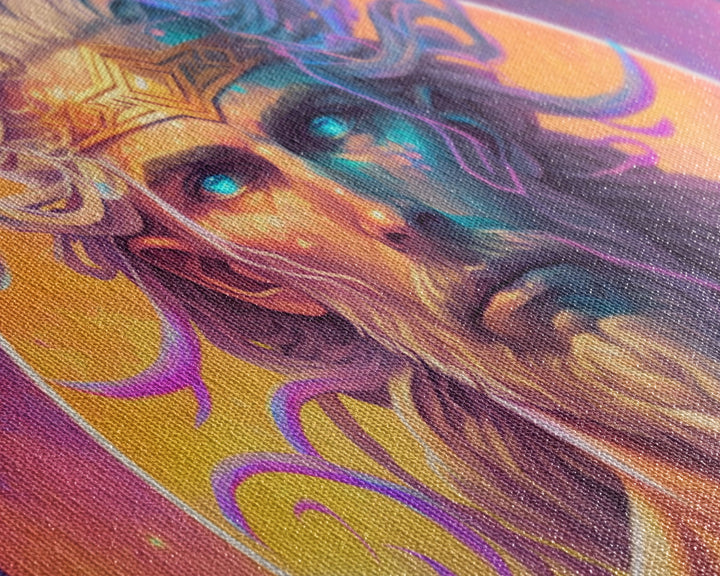 Norse God Freyr, Framed Canvas Print, Vaporwave Style Norse Mythology Art, Retro Vibes