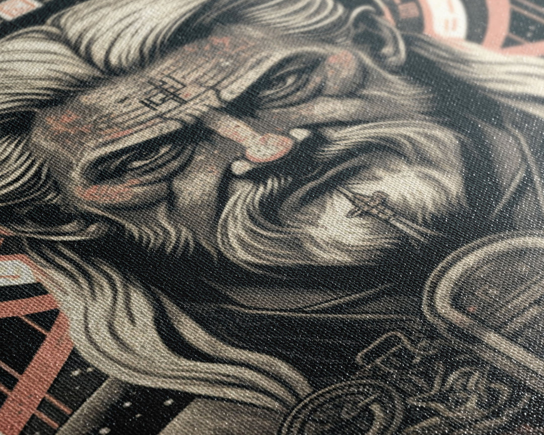Grunge / Cyberpunk Odin, Norse Mythology, Wall Art, Framed Canvas Print, Futuristic Portrait of Odin