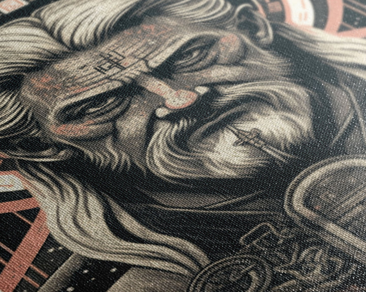Grunge / Cyberpunk Odin, Norse Mythology, Wall Art, Framed Canvas Print, Futuristic Portrait of Odin