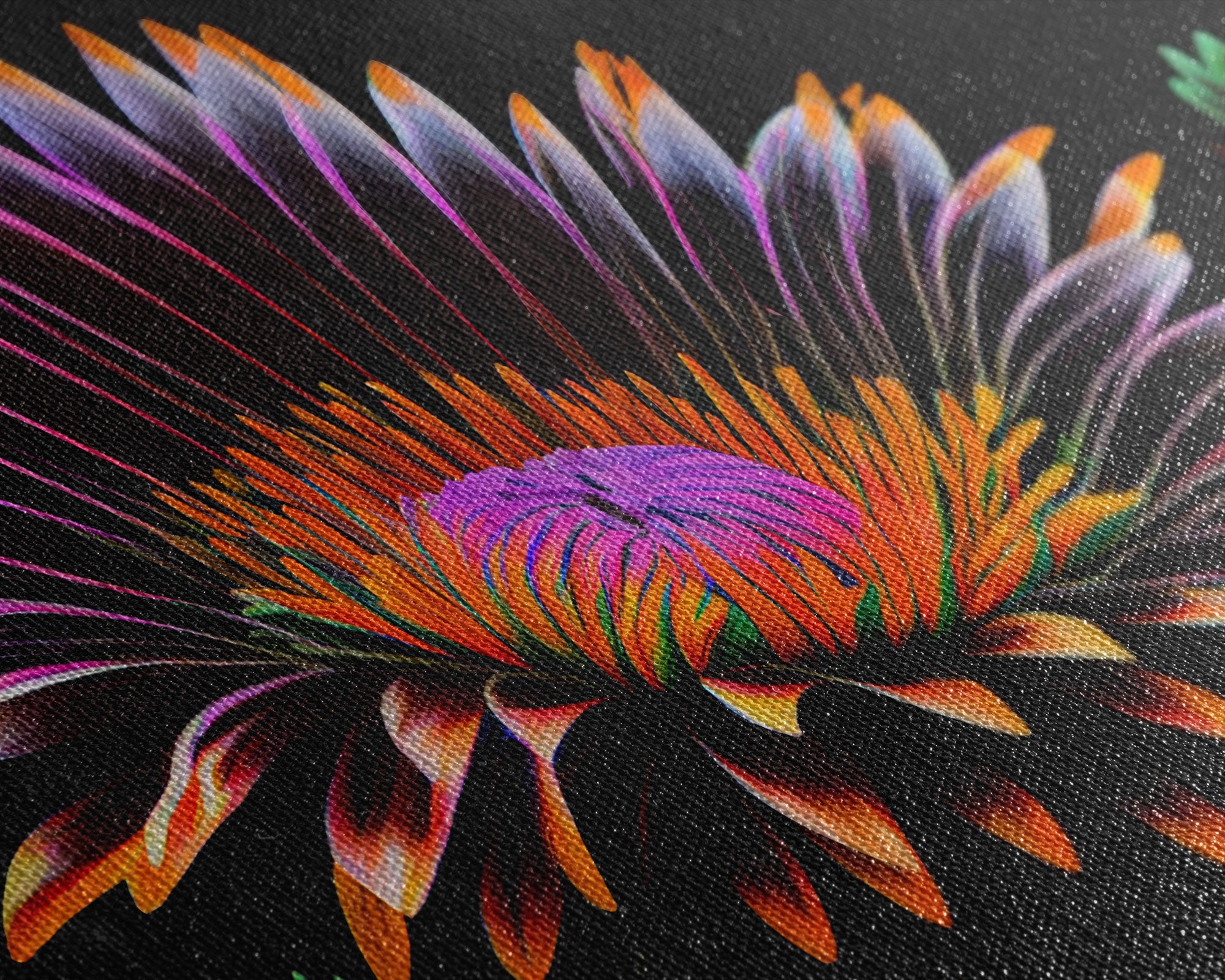 Neon Flowers Wall Art, Framed Canvas Print, Original Flower Painting, Mother's Day Gift, Floral Decor, Black Background Flower Art