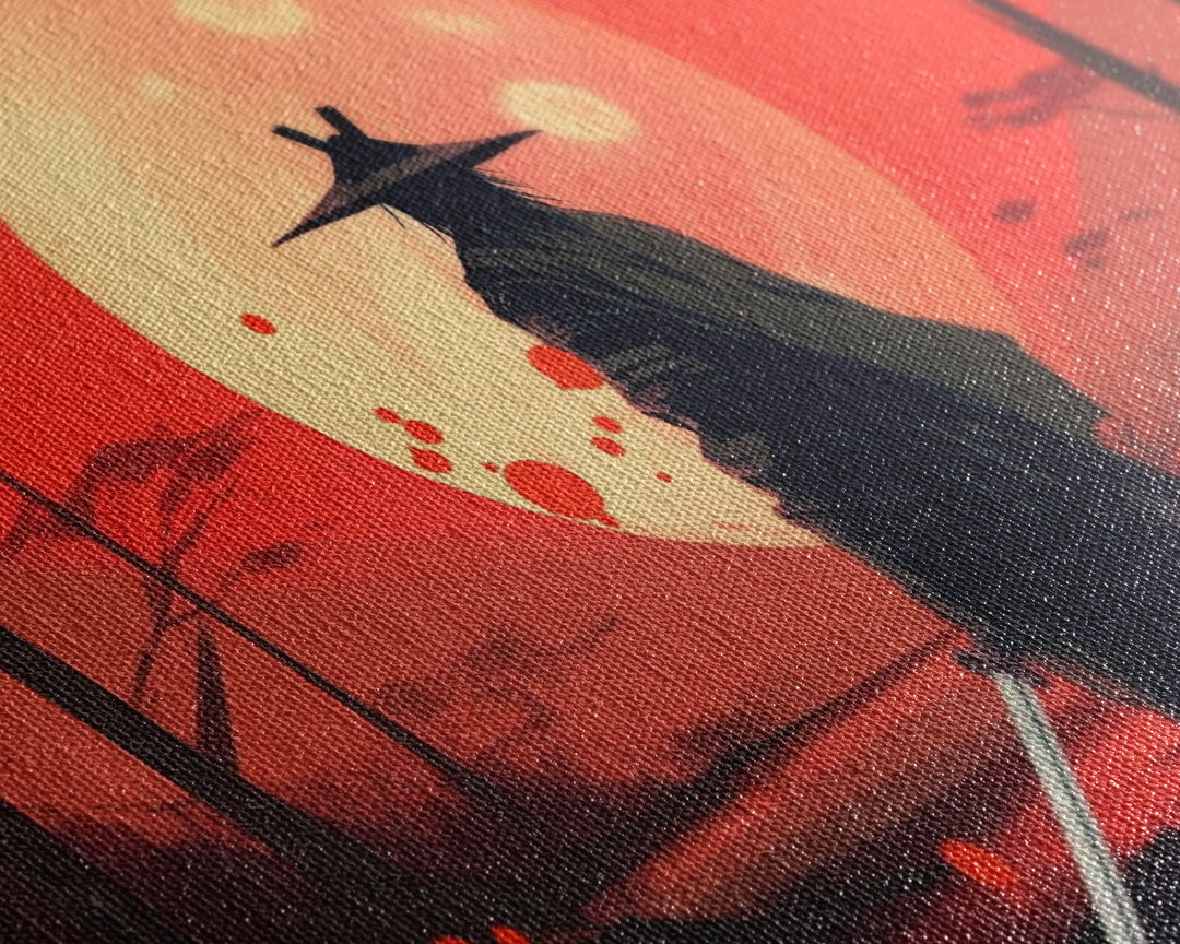Mysterious Samurai and Blood Moon Print on Canvas, Framed Canvas Print, Modern Wall Art, Canvas Wall Set , Extra Large Wall Art, Warrior Art
