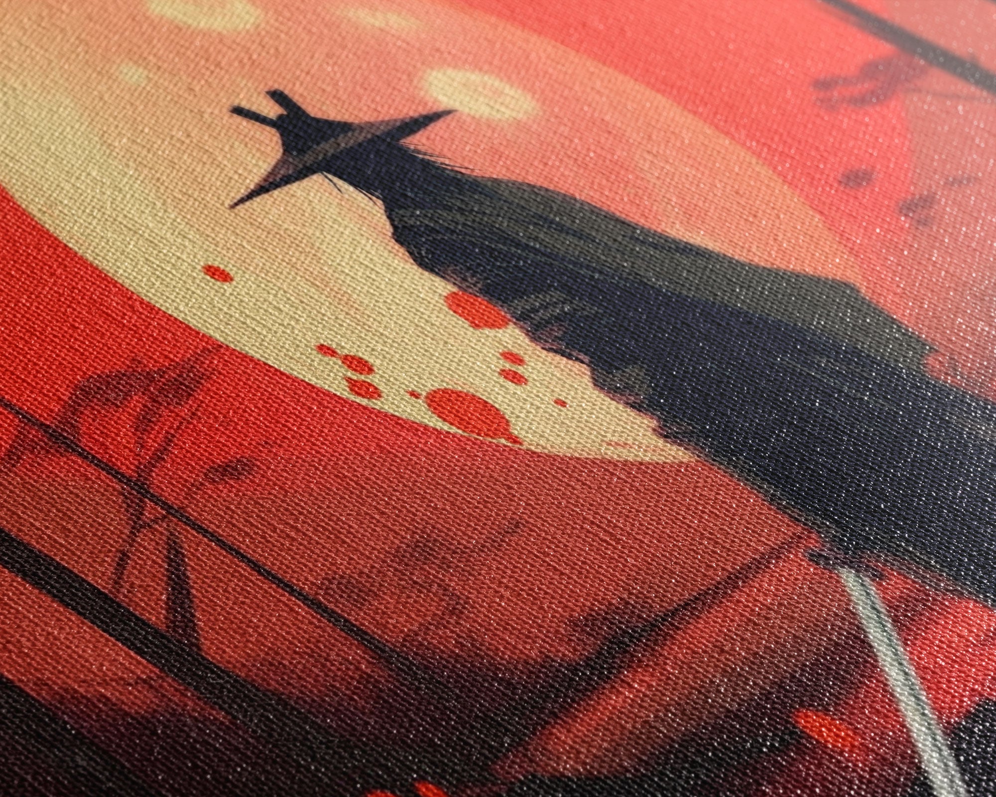 Mysterious Samurai and Blood Moon Print on Canvas, Framed Canvas Print, Modern Wall Art, Canvas Wall Set , Extra Large Wall Art, Warrior Art