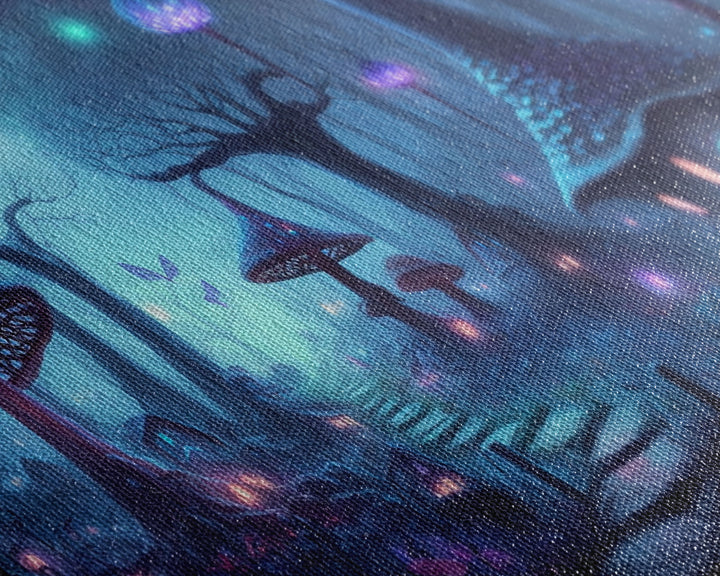 Magical Mushroom Fantasy Forest Wall Art, Framed Canvas Print, Game Room Art, Fantasy Decor
