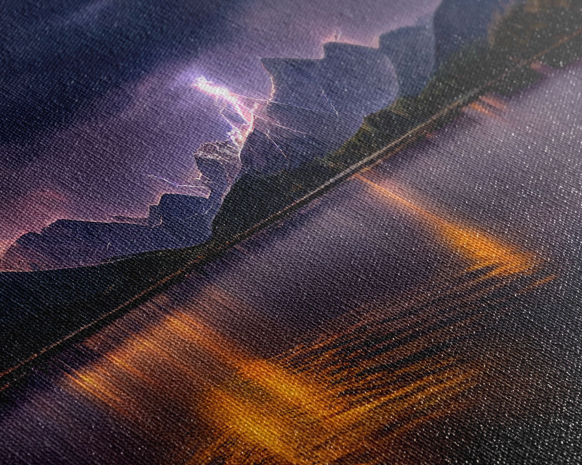 Full moon canvas print, Lightning storm over a mountain lake at night, cool wall art, awesome wall art
