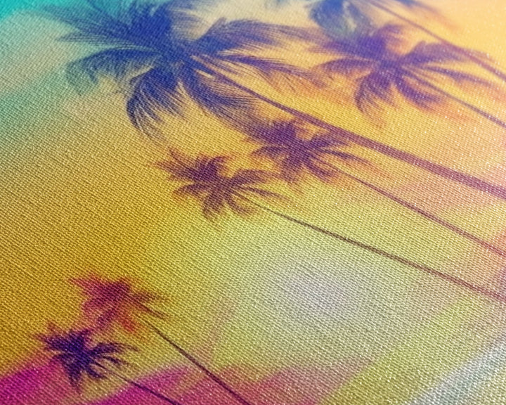 Colorful sunset Wall art, Framed Canvas Print, Synthwave Style, Guest room art, Pop Art Style, Watercolors, Beautiful art, Tropical Art