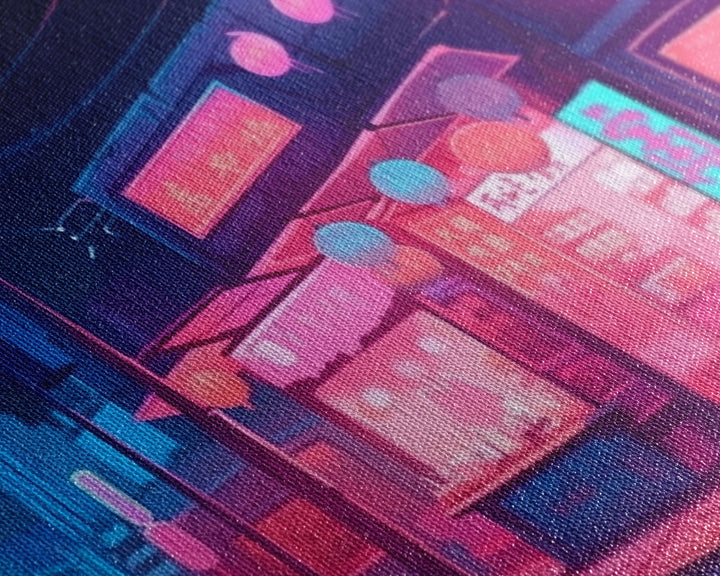 Retro Synthwave Style Tokyo Art, Framed Canvas Print, Unique Wall Art, Vintage Inspired Tokyo Night Life Art