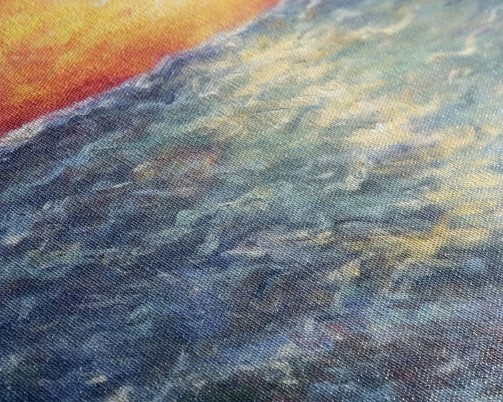 Vibrant Abstract, Framed Art, Sunset, Ocean, Abstract Sea Wall Art, Orange, Blue, Yellow, Abstract Nature, Panoramic, Wall Art, Canvas Print