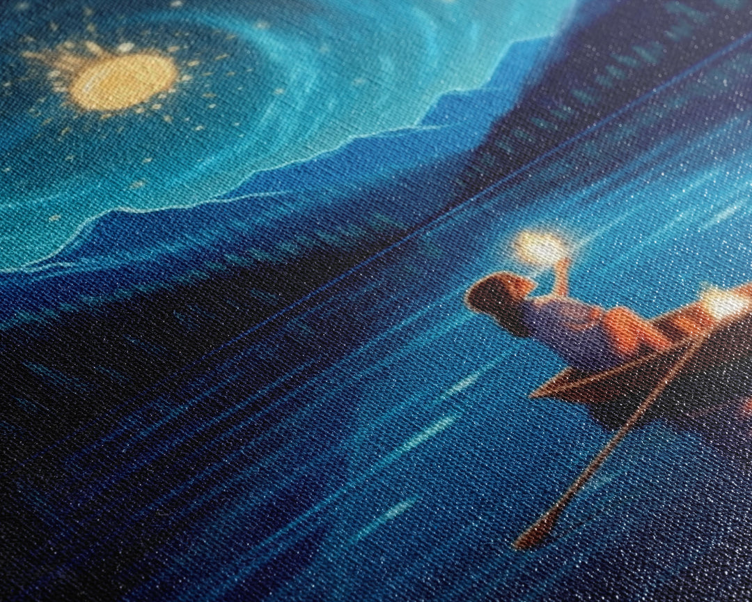 Starry Night, Girl Wizard Lights Up The Night Sky, Fantasy Art, Framed Canvas Print, Fantasy Painting Print, Original Art
