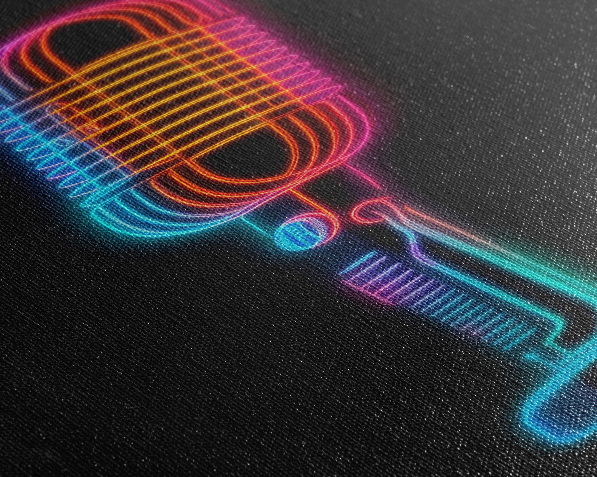 Neon Lights Retro Microphone Wall Art, Vibrant Art, Music Room Wall Art, Minimalist Print, Wall Decor, Canvas Print, Wall Art, Framed Canvas