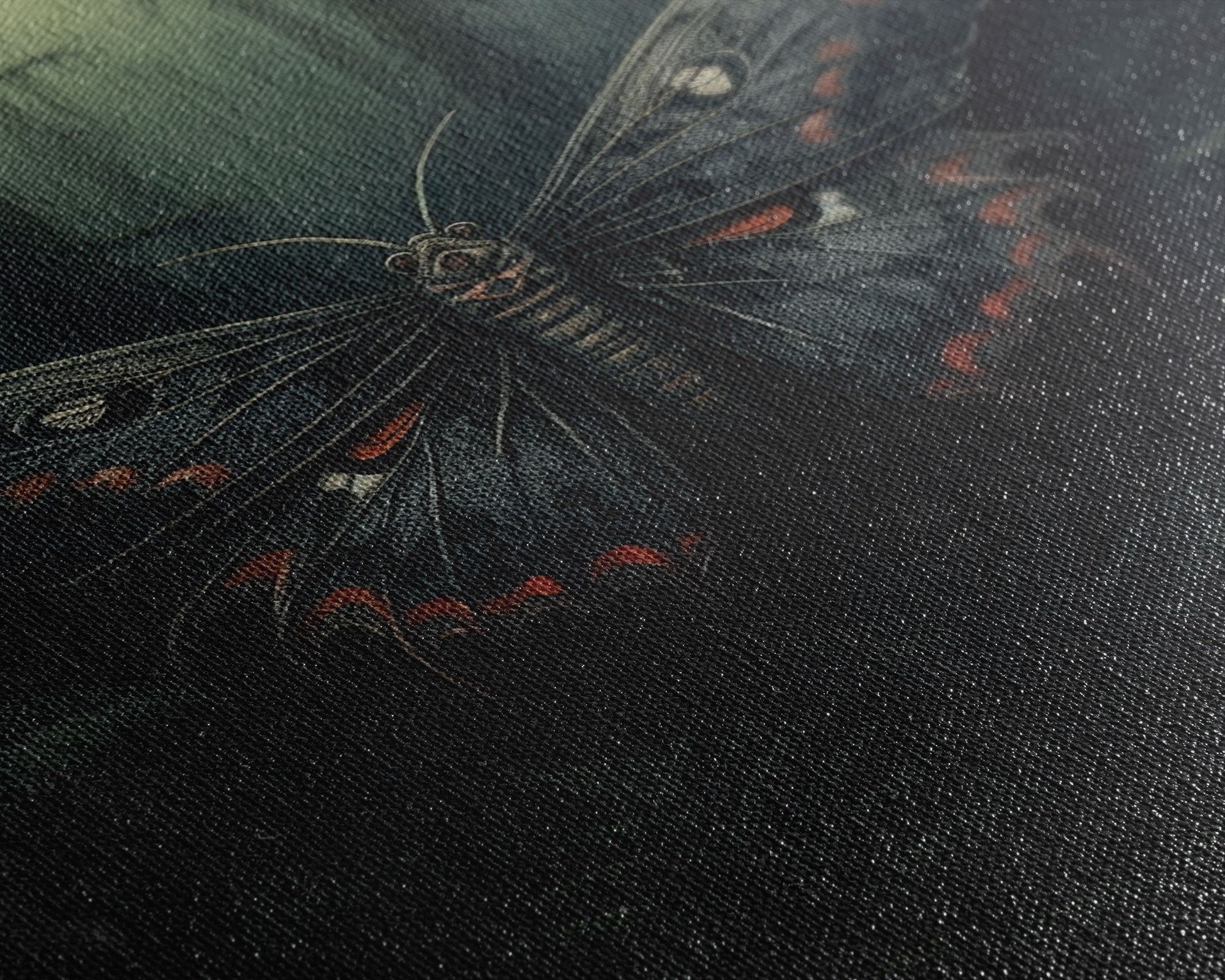 Butterfly In Woods, Butterfly Wall Decor, Dark Art, Green Wall Art, Insect Wall Decor, Wall Decor, Canvas Print, Wall Art, Framed Canvas