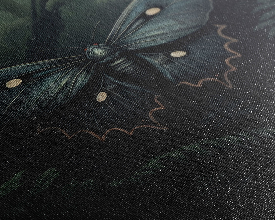Butterfly In Woods, Butterfly Wall Decor, Dark Art, Green Wall Art, Insect Wall Decor, Wall Decor, Canvas Print, Wall Art, Framed Canvas