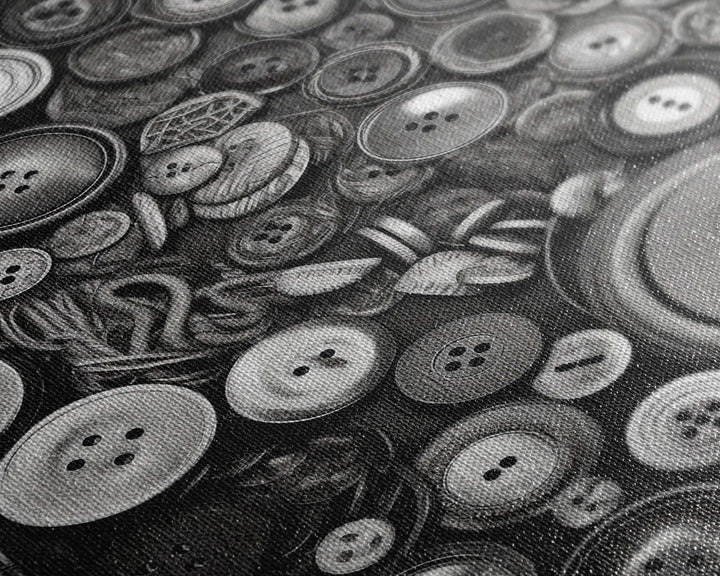 Buttons Wall Decor, Sewing Room, Craft Room, Black And White, Minimalist Print, Wall Decor, Canvas Print, Wall Art, Framed Canvas