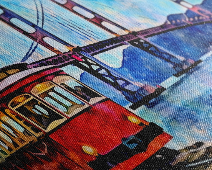 Watercolor Golden Gate Bridge Wall Art, Cable Car, San Francisco, Panoramic Wall Decor, Canvas Print, Wall Art, Framed Canvas Art