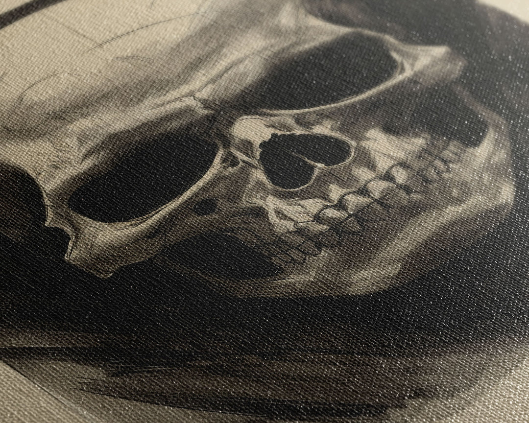 Charcoal Drawing, Human Skull, Gothic Art Print, Spooky Decor, Canvas Print, Wall Art, Vertical Art, Gaming Wall Decor, Office Wall Decor