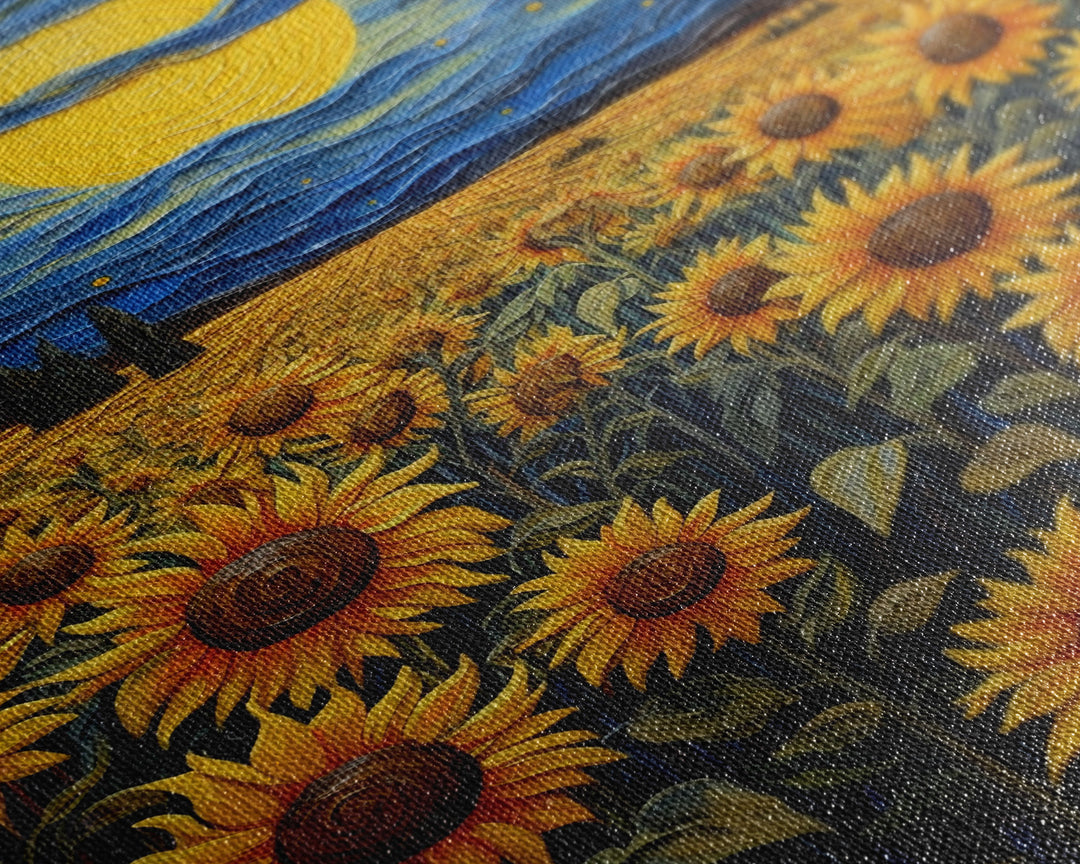 Sunflowers Wall Art, Wildflower Meadow, Starry Night, Canvas Print, Wall Art, Vertical Art, Above Couch Wall Art, Retirement Gifts, RV Decor