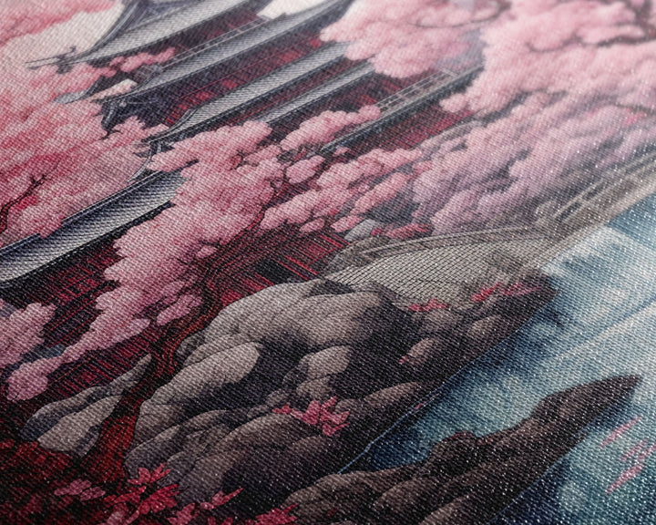 Pagoda Wall Art, Japanese Wall Art, Asian Art, Cherry Blossom Tree, Canvas Print, Wall Art, Vertical Art, Engagement Gift, Prints Wall Art