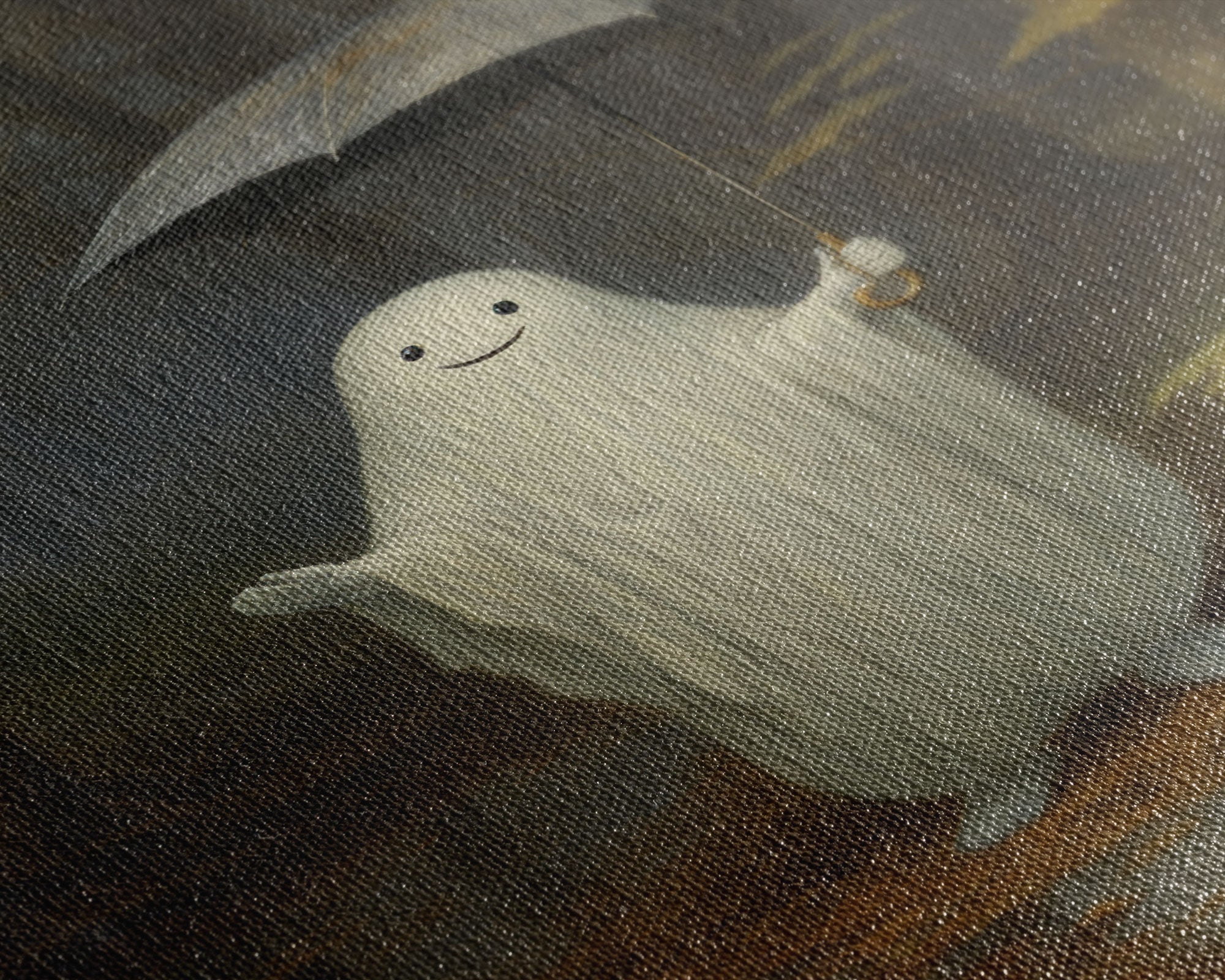 Goofy Ghost In The Rain,  Vintage Halloween Canvas, Framed Canvas Print, Cute Wall Art, Who's Haunting Who?