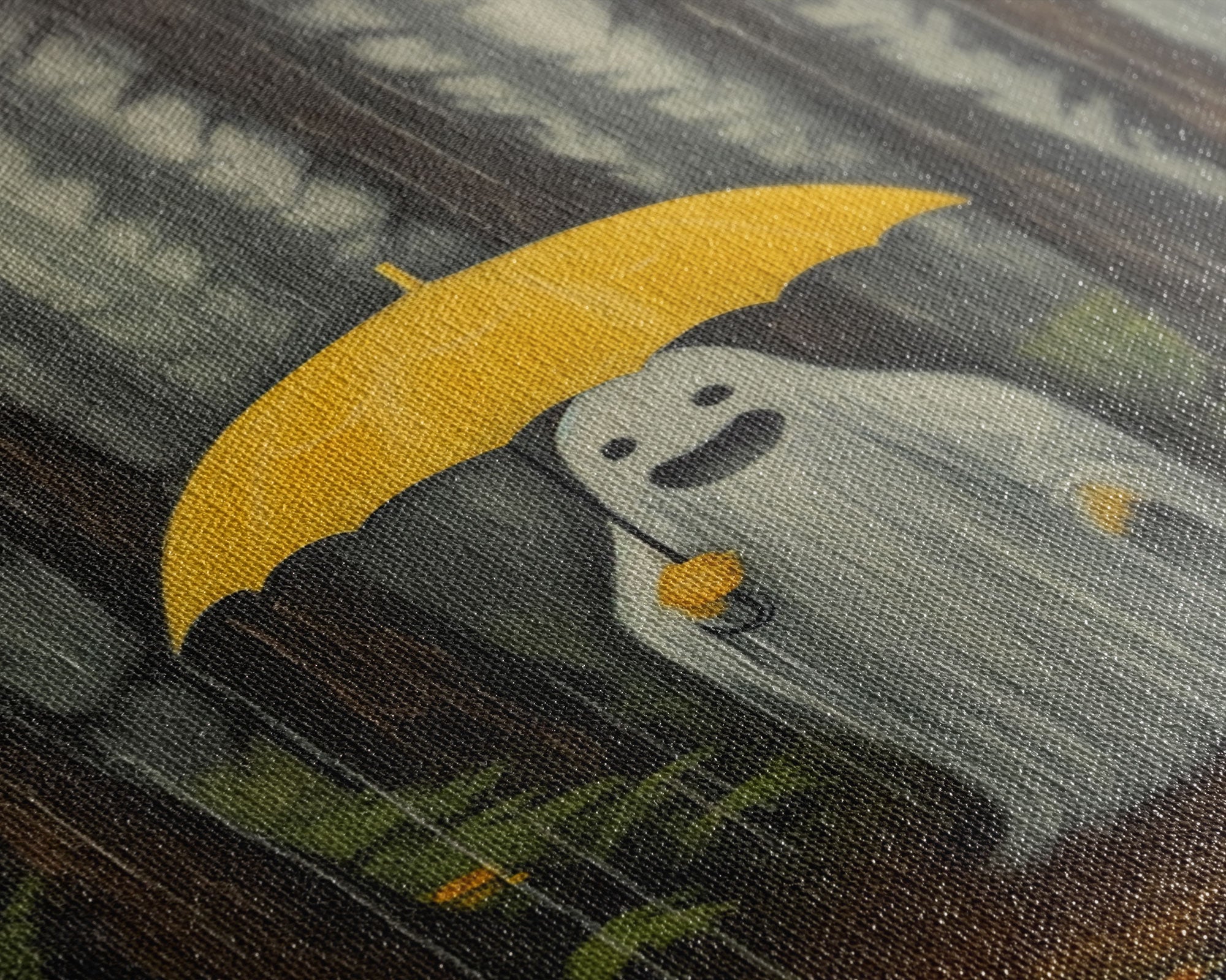 Happy Ghost In The Rain,  Vintage Halloween Canvas, Framed Canvas Print, Cute Wall Art, Who's Haunting Who?