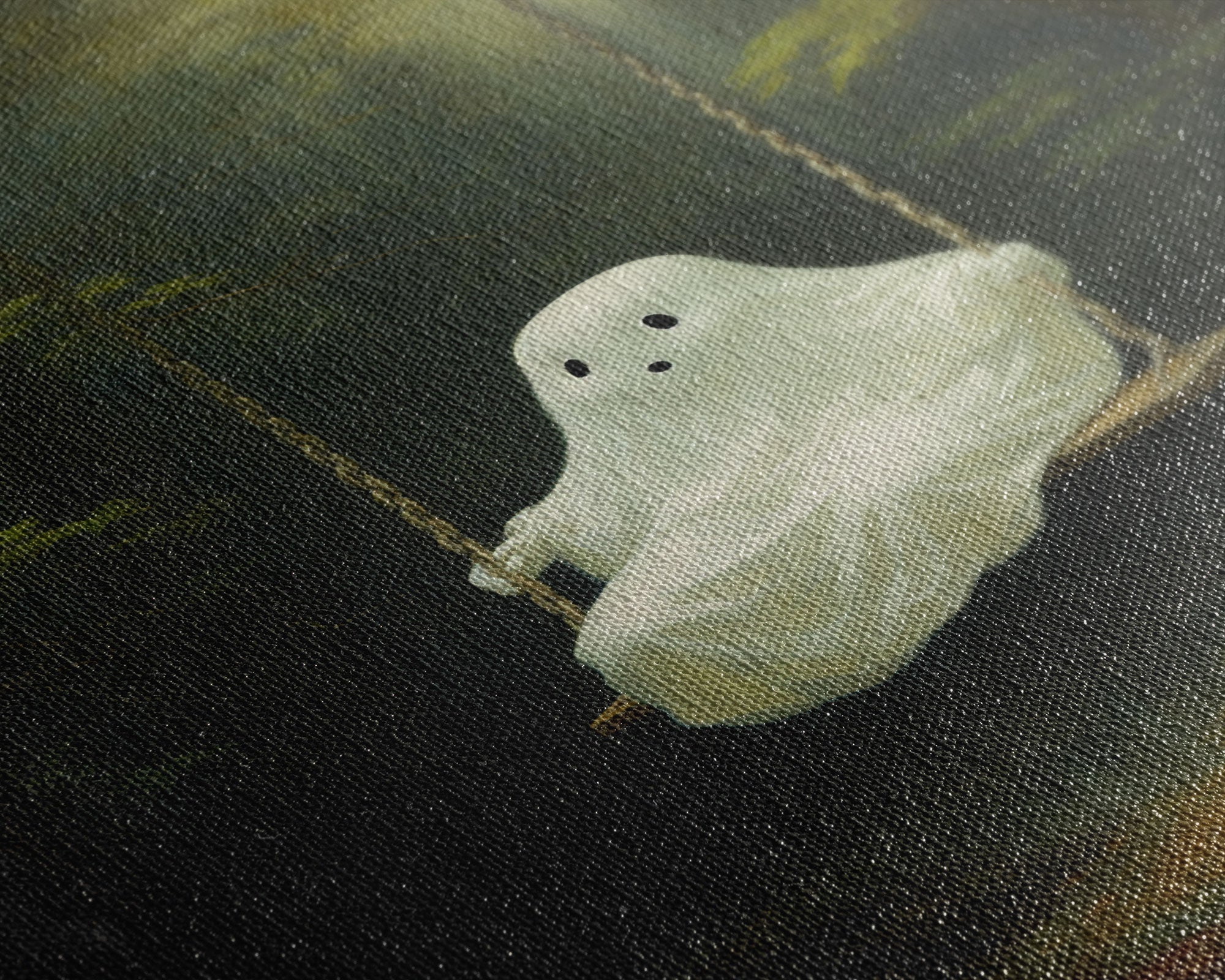Cute Little Boo Playground Ghost, Funny Halloween, Vintage Halloween Canvas, Framed Canvas Print, Cute Wall Art, Ghost On A Swing, Macabre