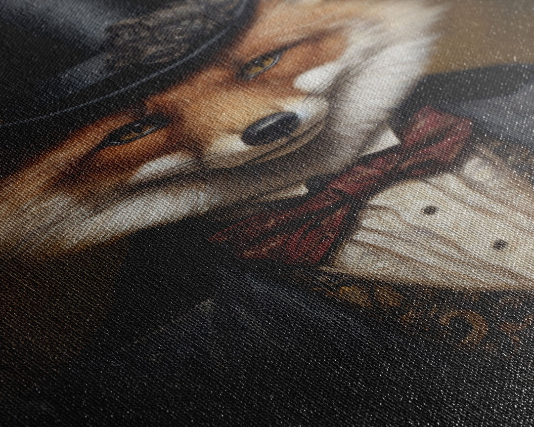 The Dapper Gentleman Business Fox, Framed Canvas or Canvas Print, Halloween Decor, Dark Academia, Funny Halloween Decorations