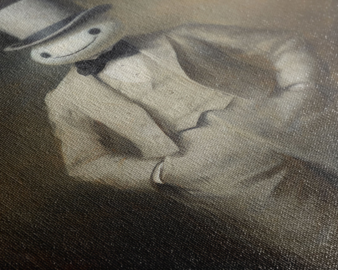 Ghost Wearing A Top Hat, Victorian Gentleman Ghost, Framed Canvas Print, Halloween Canvas Art, Unique Spooky Decor, Gothic Dark Academia Art