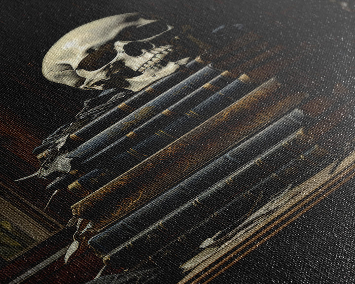 Gothic Victorian Book Shelf With Skull, Vintage Canvas, Art Canvas Print, Dark Academia, Gothic Victorian, Reading Gifts, Halloween Decor