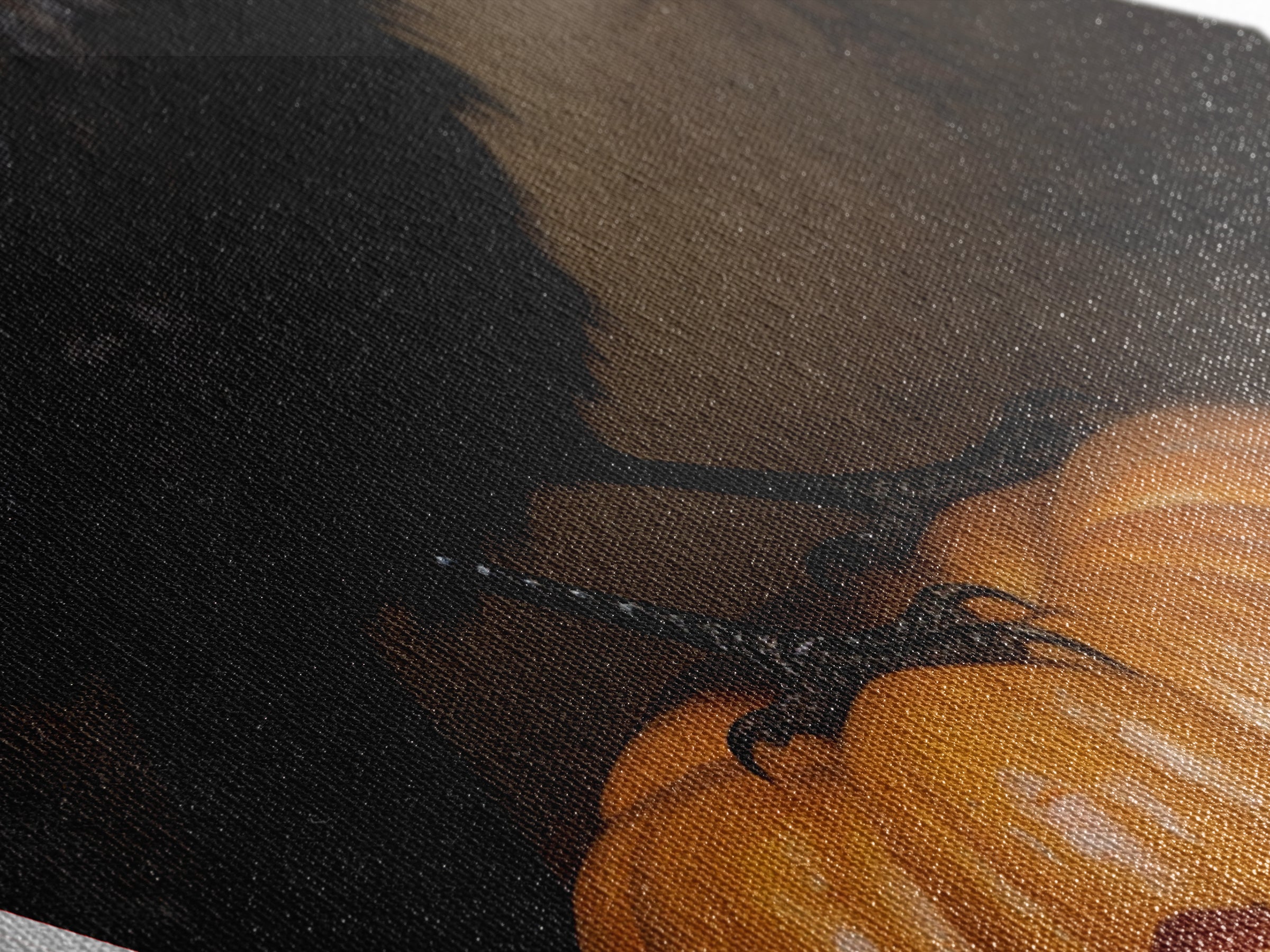 "Crow and Lantern" Gothic Halloween Crow on Pumpkin Canvas Embossed Print, Diamond Shaped Art for Dark Academia or Spooky Autumn Wall Decor
