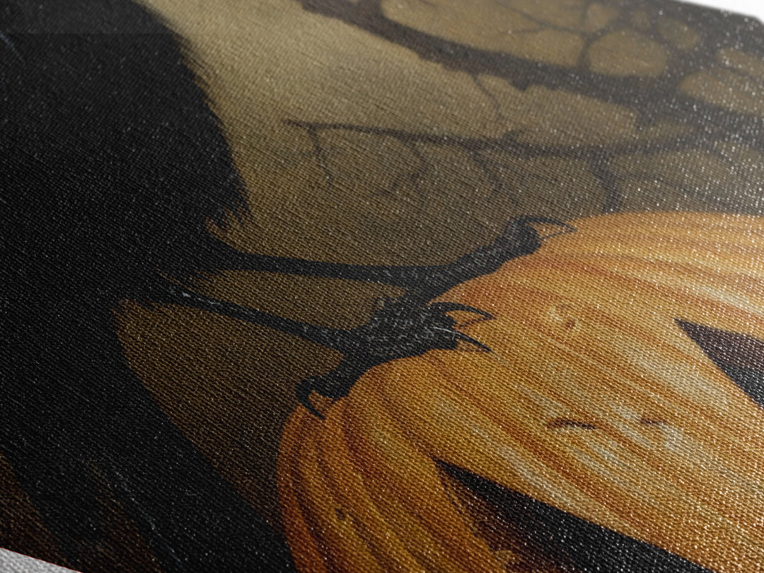 "Nevermore Pumpkin" Diamond Shaped Art of Crow on Pumpkin Canvas Art Print, Moody Halloween Wall Decor for Gothic and Dark Academia Homes