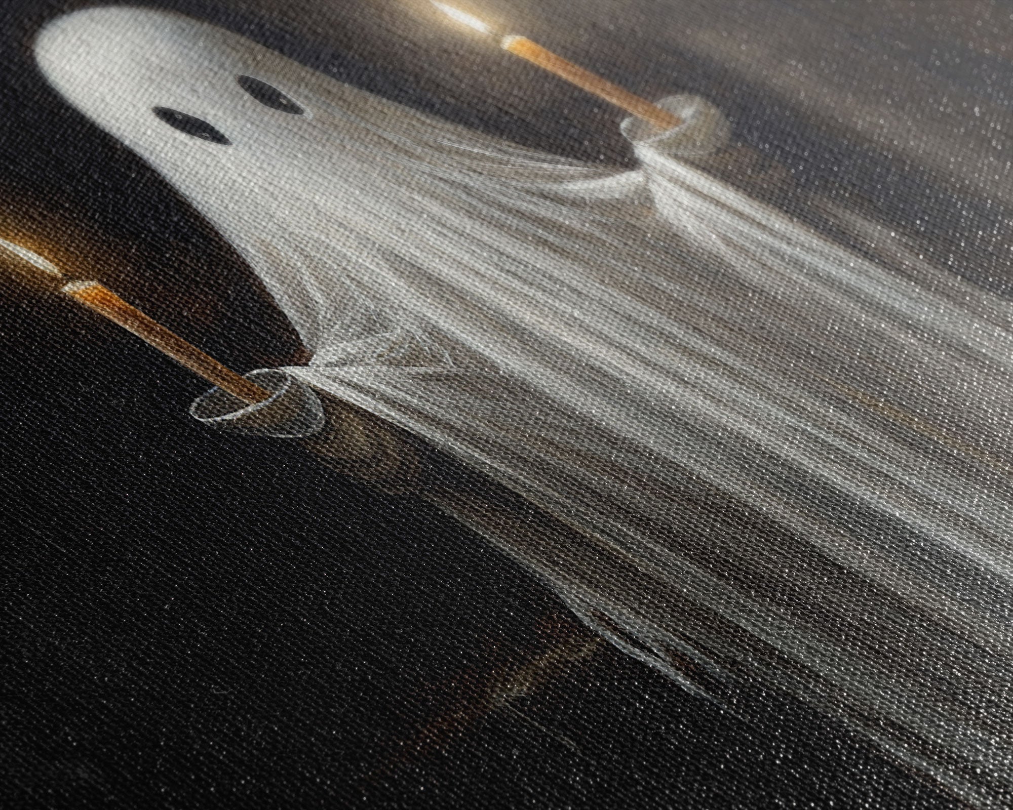 Cute Ghost Holding Candles, Framed Canvas Print, Dark Academia Wall Art, Victorian Oil Painting Style Halloween Wall Art, Ghost Print