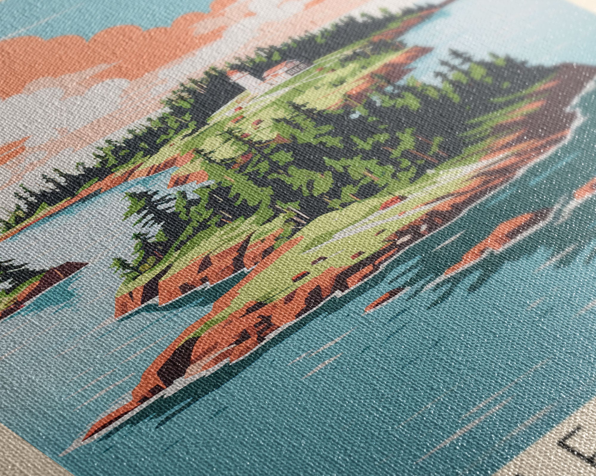 Isle Royale National Park Michigan Travel Art, National Park Print, Minimalist Travel Art, Midcentury Modern Style Landscape Painting