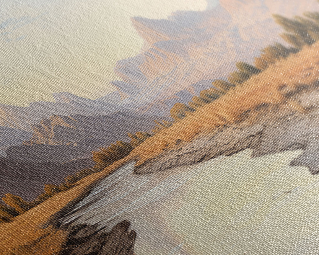 Ultrawide Panoramic Watercolor Landscape Painting Of a Utah Desert, Framed Canvas Print, Subdued Boho Minimalist Wall Art