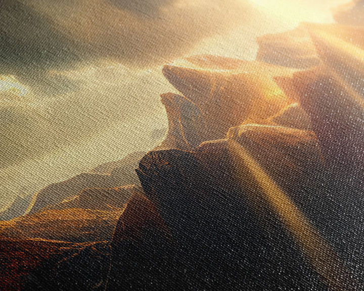 Sunrise Over The Mountains, Ready To Hang Canvas Print, Panoramic Art, Above Bed Art, Above Couch Art, Above Sofa Landscape Decor